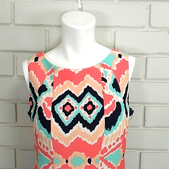 Gabby Skye Multicolor Abstract Pleated Fit & Flare Dress Size 8 - Picture 2 of 12